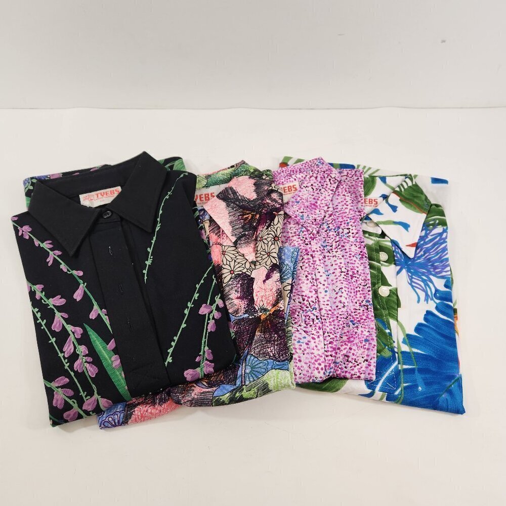 Vintage Tyebs Ladies Loud Pattern Polyester Polo Shirts x 4 Size 12 (Asian)
